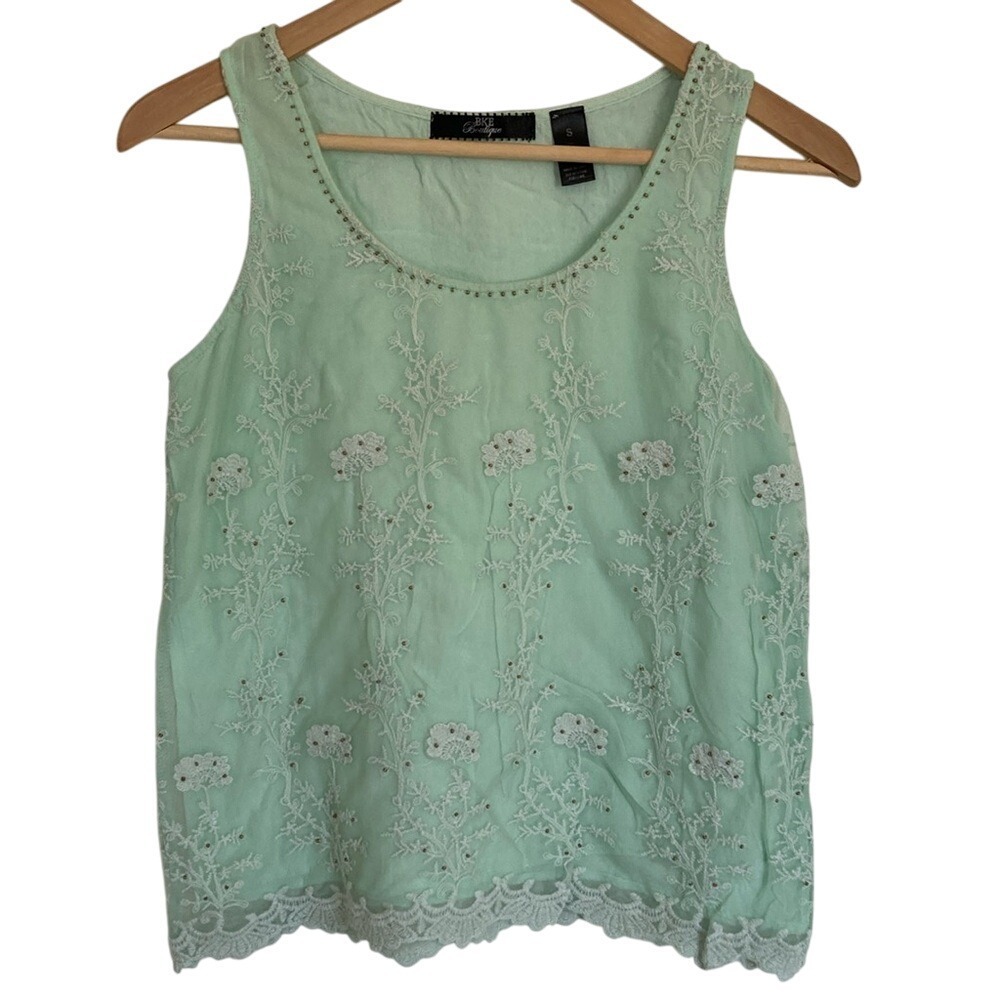 BKE Boutique Womens Mint Green Embroidered Lace Tank Top Size S Y2k Fairy Girly